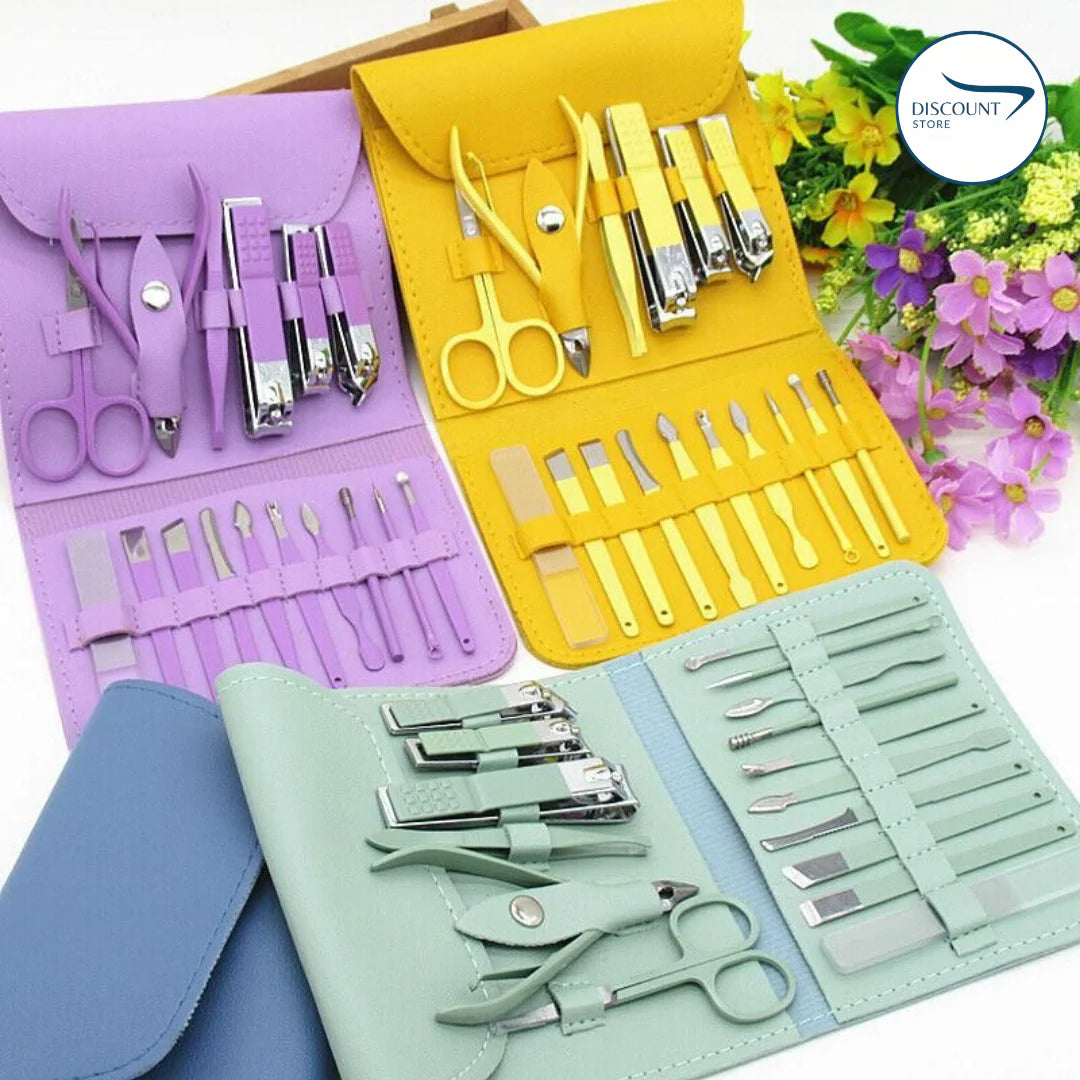 16-Piece Manicure & Pedicure Kit – Premium Stainless Steel Nail Care Set with Travel Case (Random Color)
