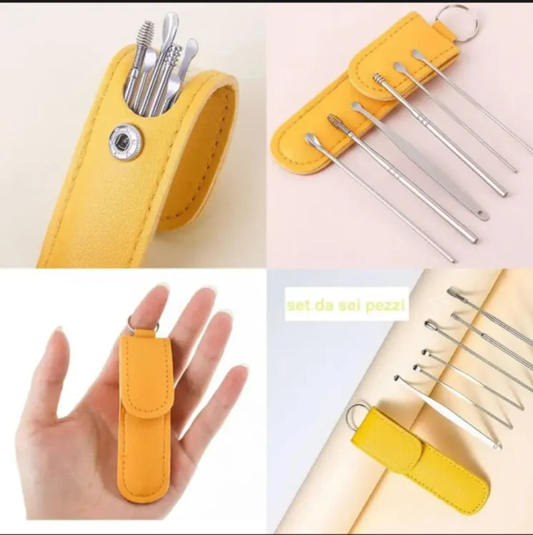 Ear Wax Cleaning Kit – 6-Piece Stainless Steel Ear Pick & Wax Removal Tool Set (Random Color)