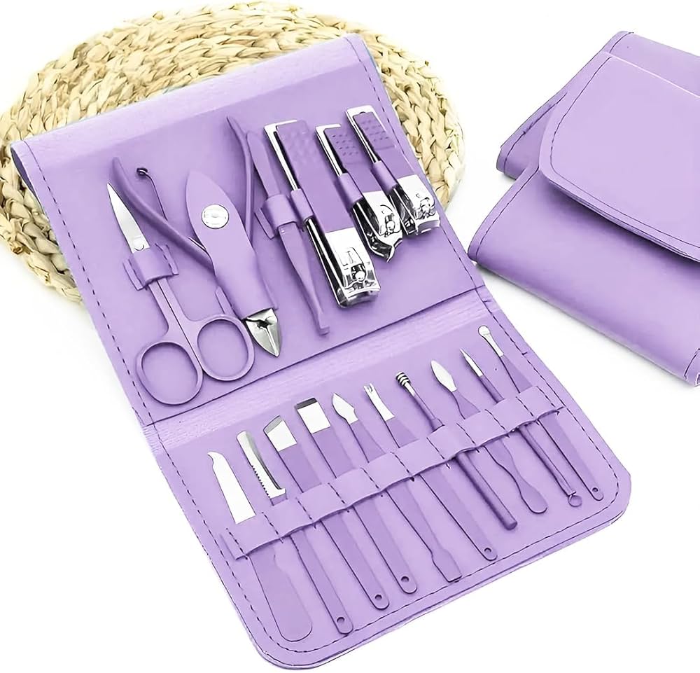 16-Piece Manicure & Pedicure Kit – Premium Stainless Steel Nail Care Set with Travel Case (Random Color)