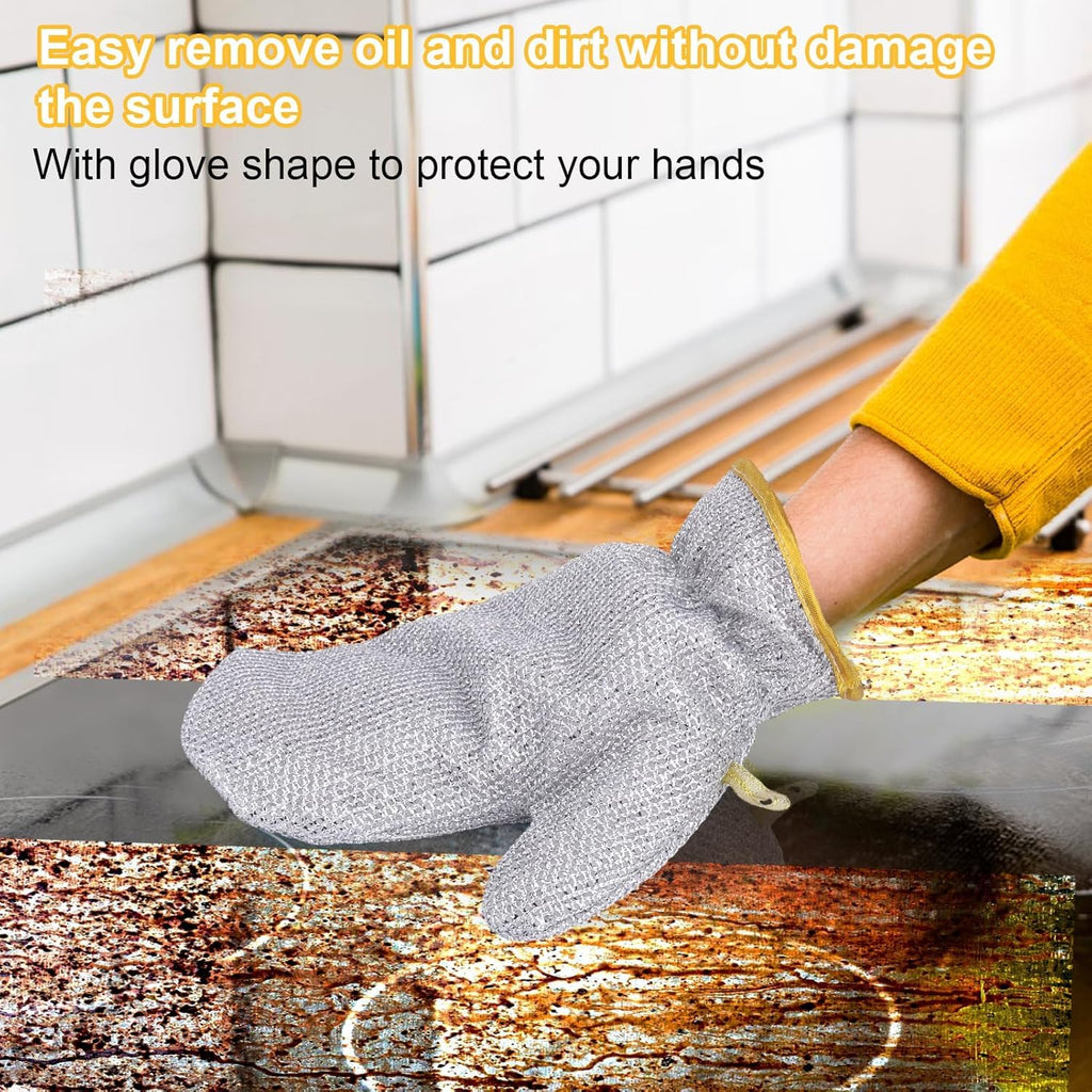 “Multipurpose Wire Dishwashing Glove – Non-Scratch Steel Wire Cleaning Cloth | Wet & Dry Miracle Scrubber | Heat-Resistant Aluminum Kitchen Gloves