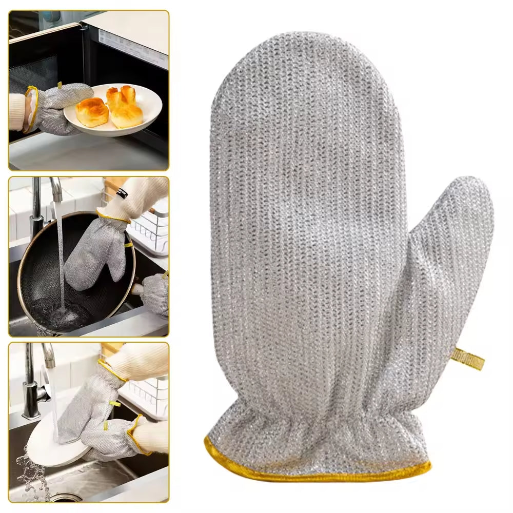 “Multipurpose Wire Dishwashing Glove – Non-Scratch Steel Wire Cleaning Cloth | Wet & Dry Miracle Scrubber | Heat-Resistant Aluminum Kitchen Gloves