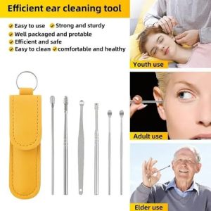 Ear Wax Cleaning Kit – 6-Piece Stainless Steel Ear Pick & Wax Removal Tool Set (Random Color)