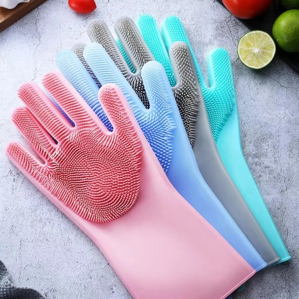 Silicone Dishwashing Gloves – Durable, Non-Slip Grip, Easy-Clean & Long-Lasting Performance (Random Colors)