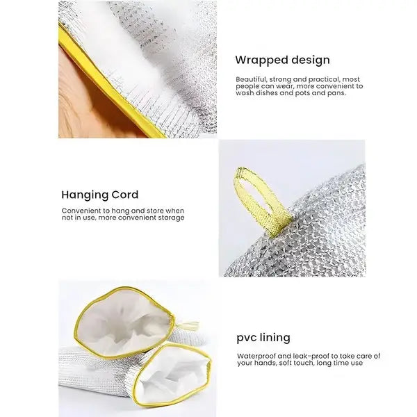 “Multipurpose Wire Dishwashing Glove – Non-Scratch Steel Wire Cleaning Cloth | Wet & Dry Miracle Scrubber | Heat-Resistant Aluminum Kitchen Gloves
