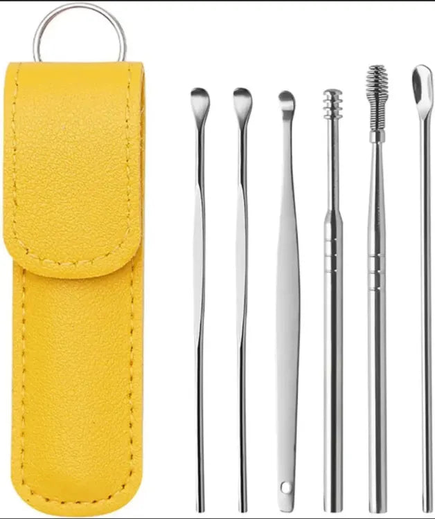 Ear Wax Cleaning Kit – 6-Piece Stainless Steel Ear Pick & Wax Removal Tool Set (Random Color)