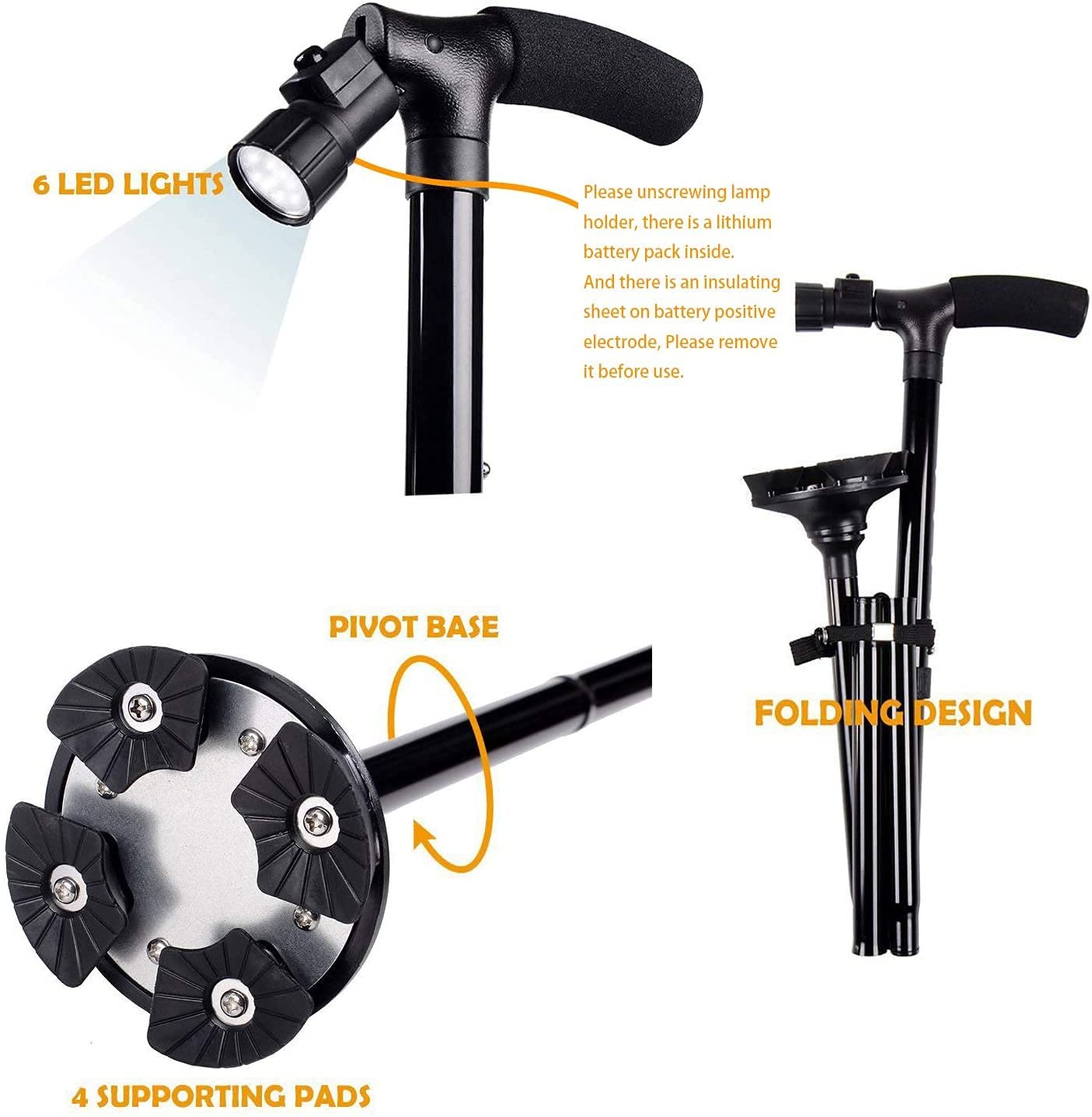 folding walking stick with led light – adjustable cane folding walking stick with led light – adjustable cane