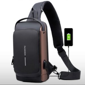 men anti theft sling bag with usb & lock – waterproof