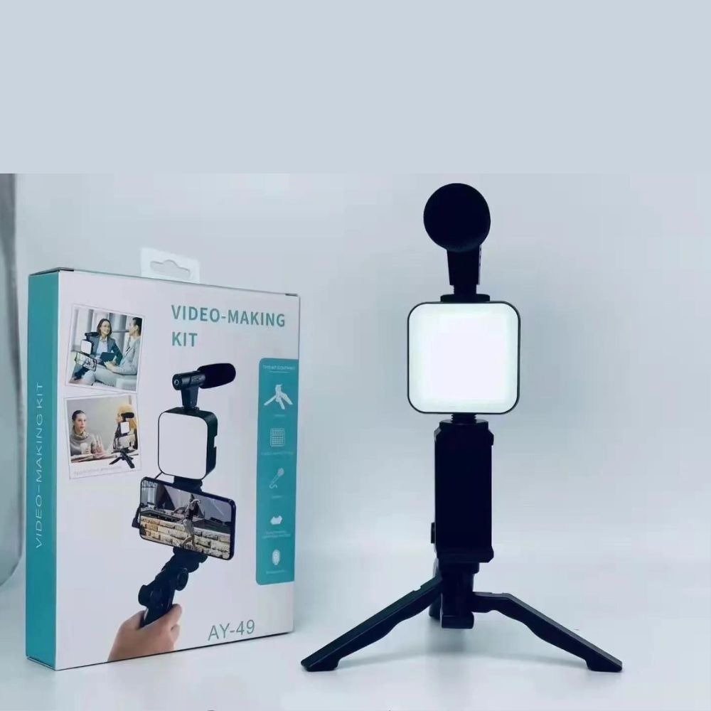 complete vlogging kit with tripod, mic, and led light. perfect for youtube, tiktok, and professional video recording. complete vlogging kit with tripod, mic, and led light. perfect for youtube, tiktok, and professional video recording.