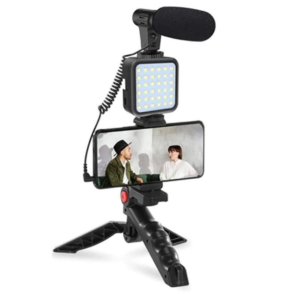 complete vlogging kit with tripod, mic, and led light. perfect for youtube, tiktok, and professional video recording. complete vlogging kit with tripod, mic, and led light. perfect for youtube, tiktok, and professional video recording.