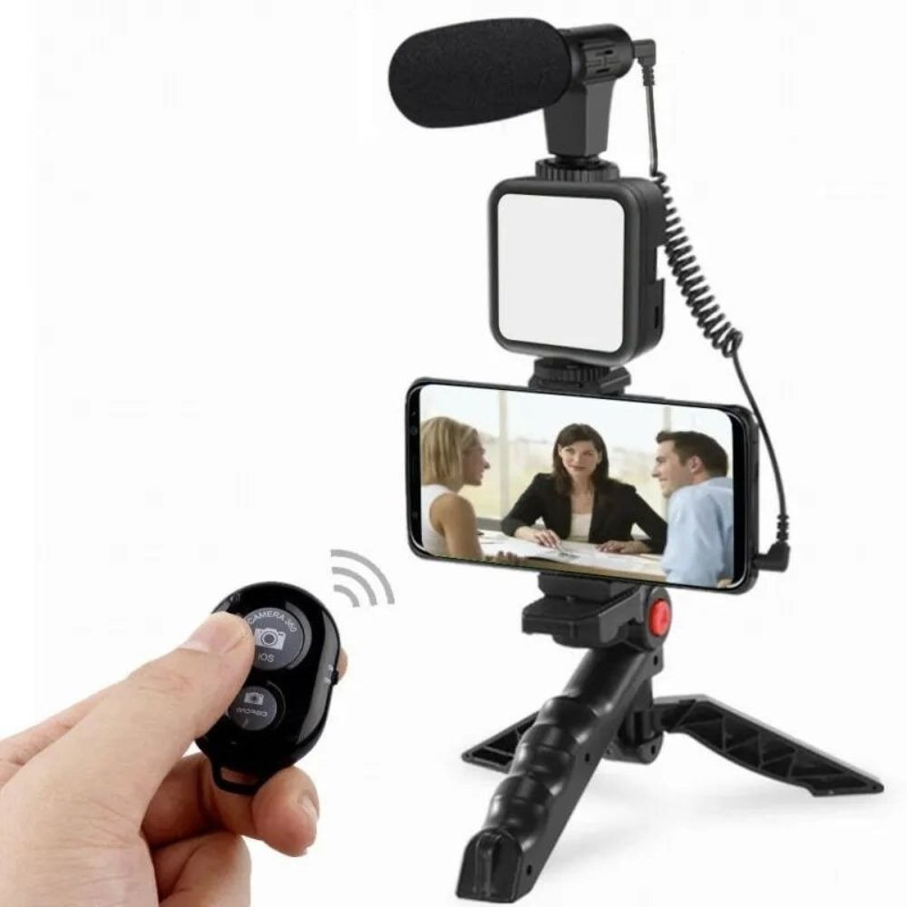complete vlogging kit with tripod, mic, and led light. perfect for youtube, tiktok, and professional video recording. complete vlogging kit with tripod, mic, and led light. perfect for youtube, tiktok, and professional video recording.