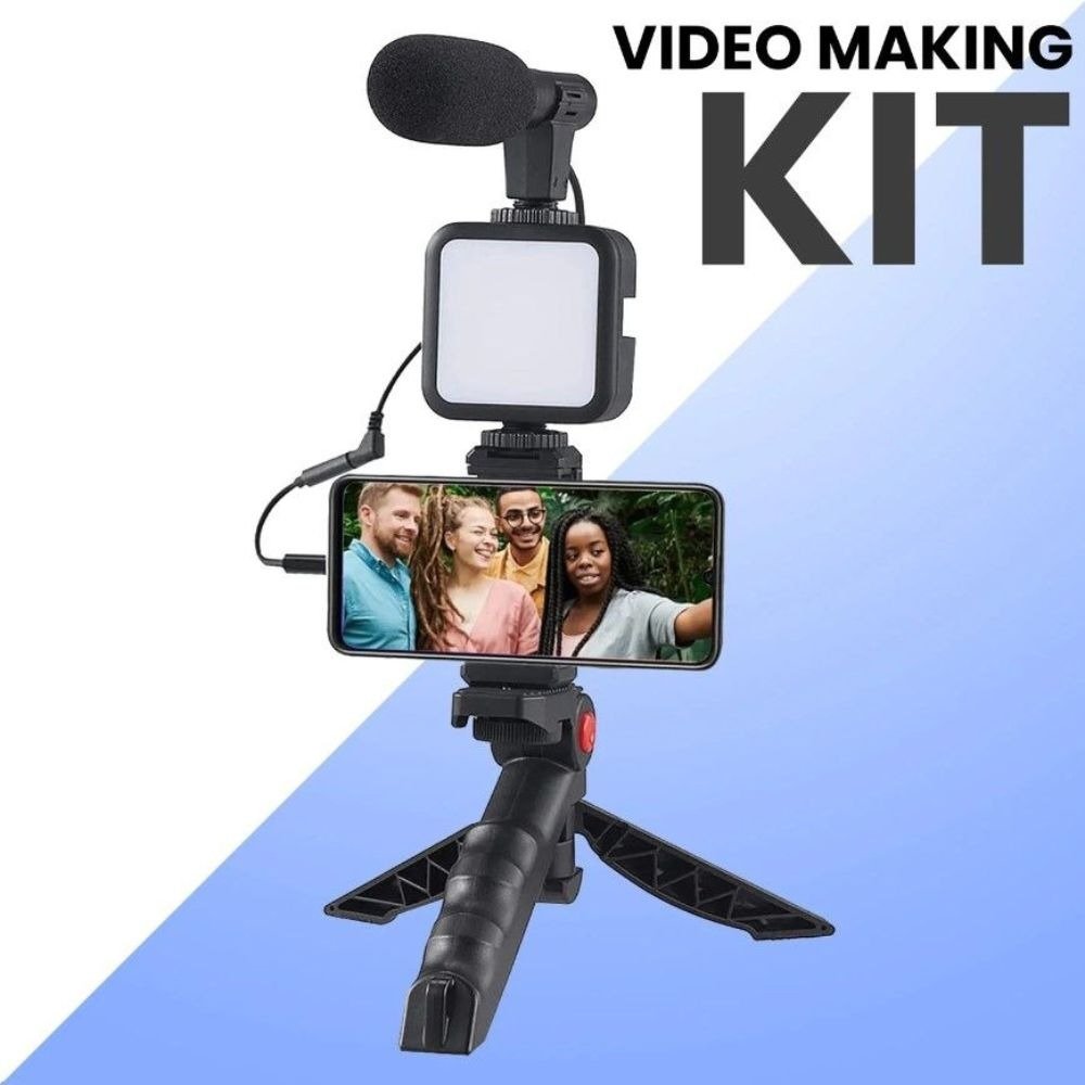 complete vlogging kit with tripod, mic, and led light. perfect for youtube, tiktok, and professional video recording. complete vlogging kit with tripod, mic, and led light. perfect for youtube, tiktok, and professional video recording.