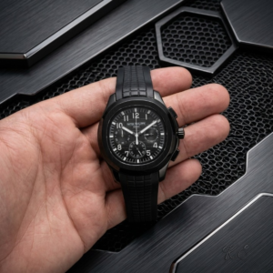 chronograph men watch – black rubber strap sports style