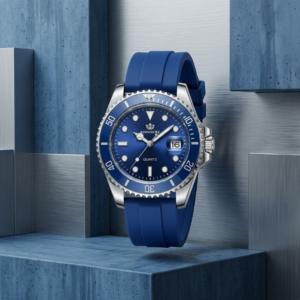 men’s sports watch – blue silicone strap luxury style