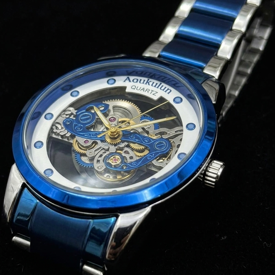 skeleton dial men watch – blue silver quartz luxury skeleton dial men watch – blue silver quartz luxury