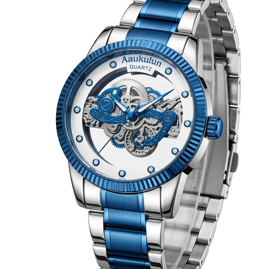 skeleton dial men watch – blue silver quartz luxury skeleton dial men watch – blue silver quartz luxury