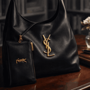 luxury large tote bag with pouch – black leather style