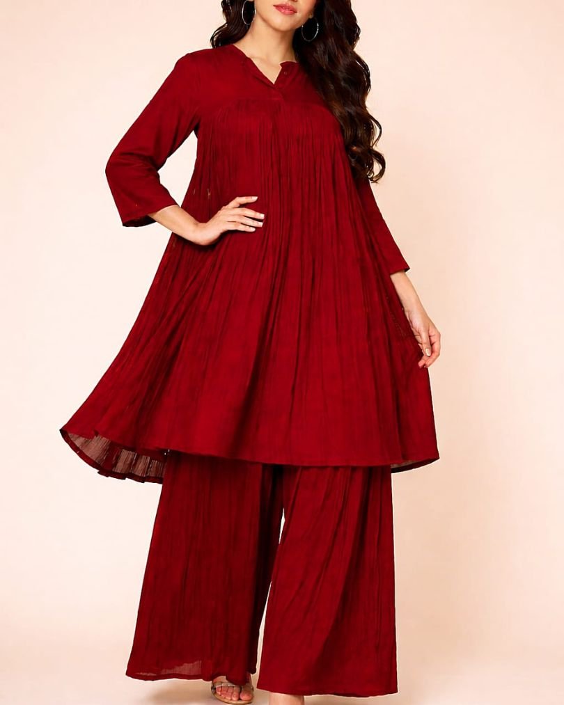 purple pleated 2 piece dress for women (code: oc2p000201)