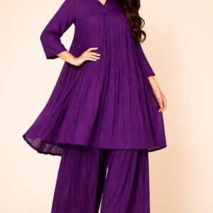 purple pleated 2 piece dress for women (code: oc2p000201)