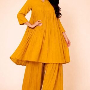 Mustard Pleated 2-Piece Dress for Women (OC2P000205)