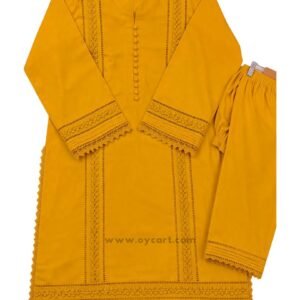 mustard embroidered 2 piece dress for women (oc2p000206)