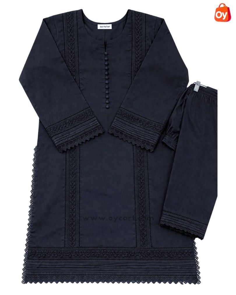 black embroidered 2 piece dress for women (oc2p000208)