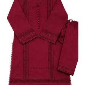 dark red embroidered 2 piece dress for women (oc2p000209)