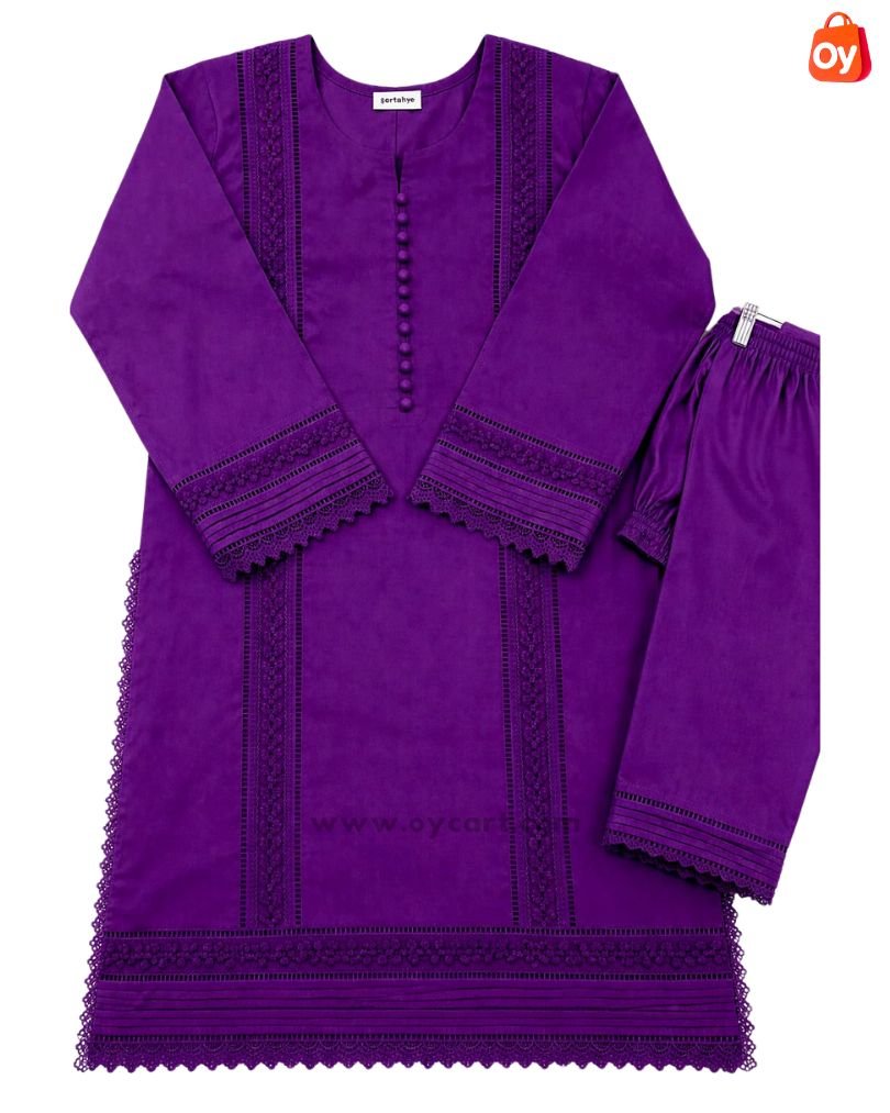 purple embroidered 2 piece dress for women (oc2p000207)