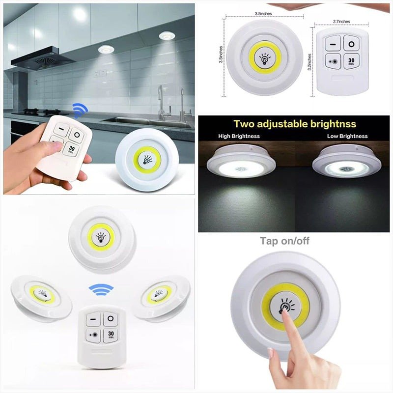 led cabinet light remote control set – 3 wireless cell operated tap lights with dimming & 30 mins timer modes led cabinet light remote control set – 3 wireless cell operated tap lights with dimming & 30 mins timer modes