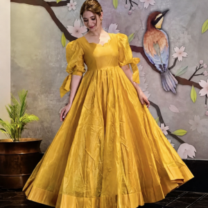 Luxury Flowy Maxi Dress for Women – Premium Lawn Fabric Elegant Puff Sleeve Long Frock - ocwd10003