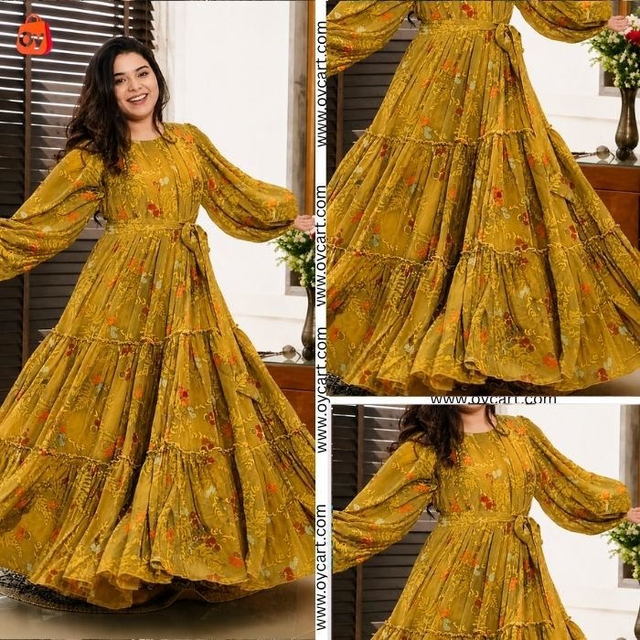 premium printed lawn maxi dress with double chiffon ocwd10013 premium printed lawn maxi dress with double chiffon ocwd10013