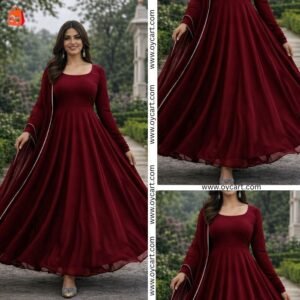 premium lawn maxi dress with chiffon dupatta ocwd10010
